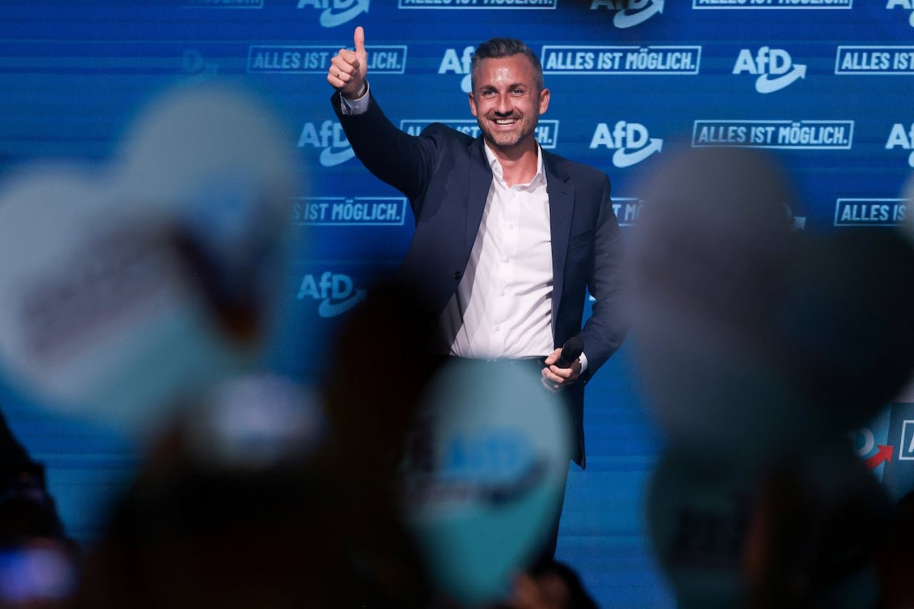 Ulrich Siegmund, the top candidate of the far-right Alternative for Germany (AfD) party in Germany's Saxony-Anhalt state election, attends the party's campaign kick-off event ahead of the Saxony-Anhalt state election, in Magdeburg, Germany, July 18.