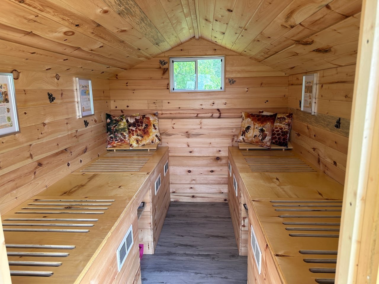 Inside of the bee bed therapy cabin in Combre.