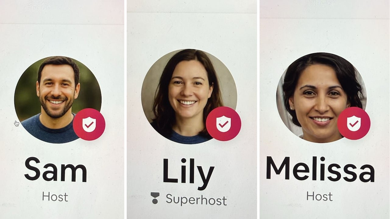 A composite photo showing three smiling individuals.